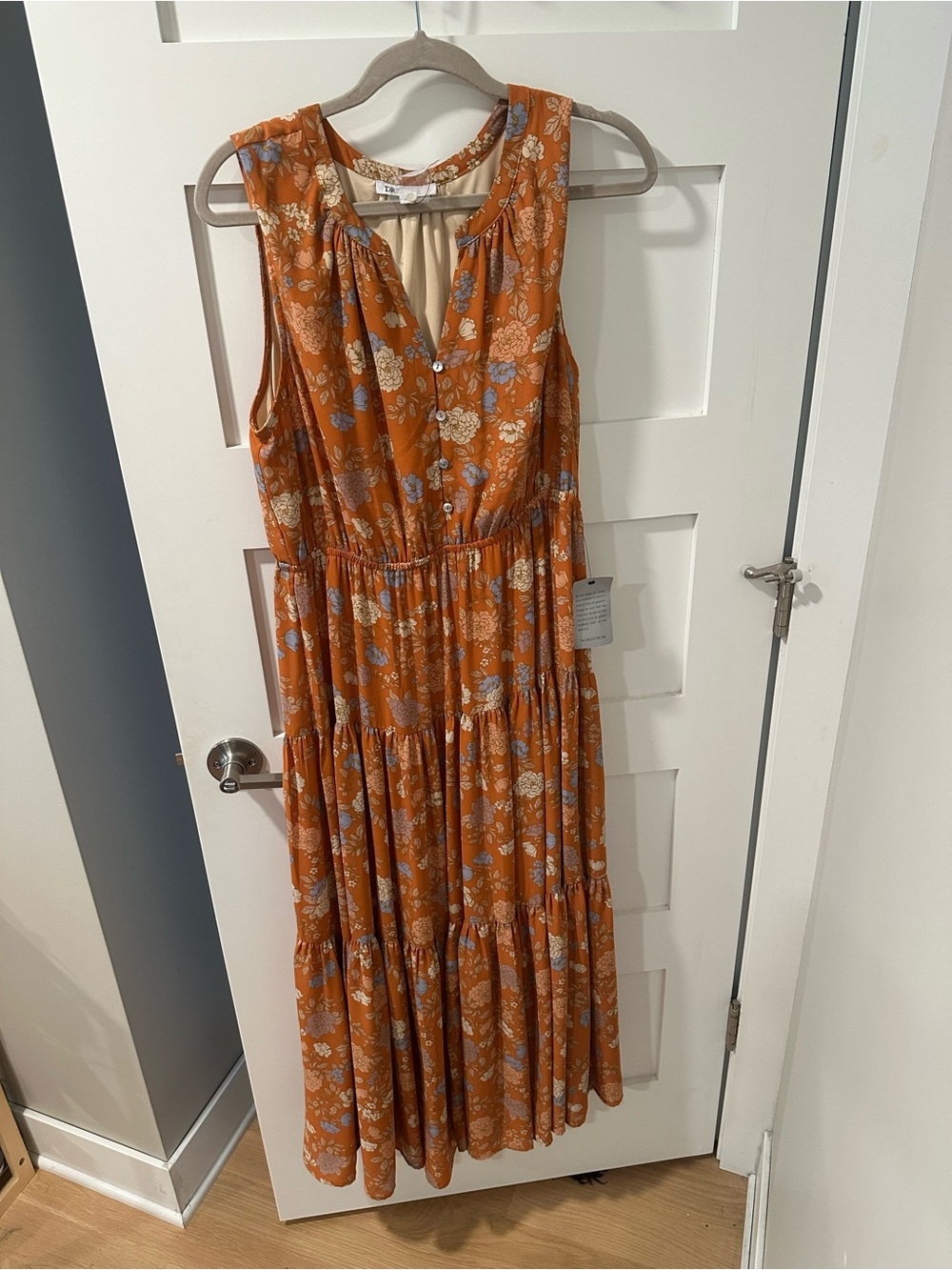DR2 Orange Floral Tiered Maxi Dress